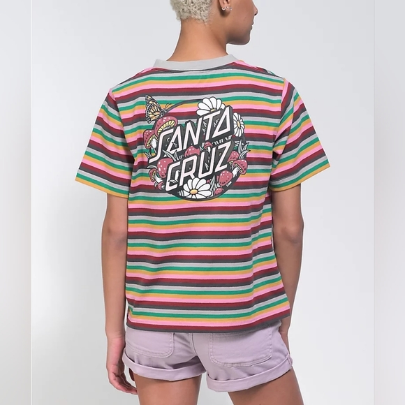 Santa Cruz Skateboards Tops - Santa Cruz Women's Monarch Mushroom Dot Multi Stripe T-Shirt Size Medium
